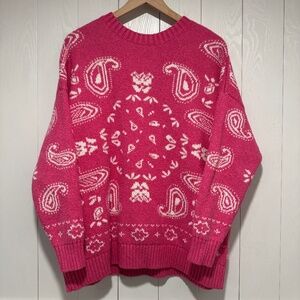 American Eagle Knit Long Sleeve Sweater Oversized- Pink Paisley - Women's Size S